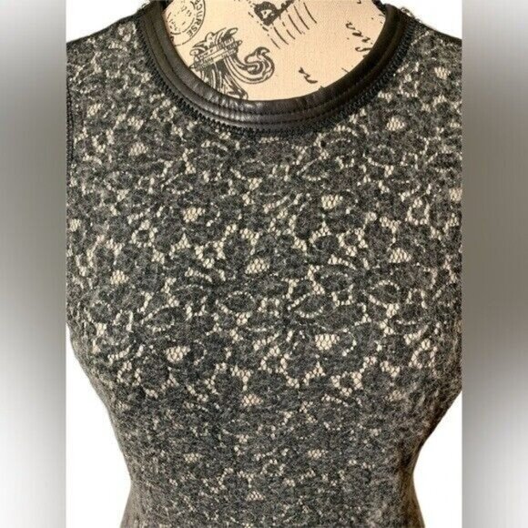Rebecca Taylor Women's Sleeveless Wool Blend Lace Bonded Dress Grey/Black Size:2 - Picture 5 of 13